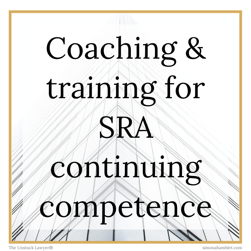 A white building in the background with the words coaching and training for SRA continuing competence to capture the training and coaching needs for lawyers.