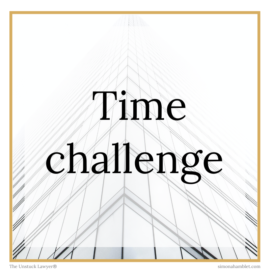 The words 'Time Challenge' in black on a white background with a gold border for solicitors, legal executives, and fee earners