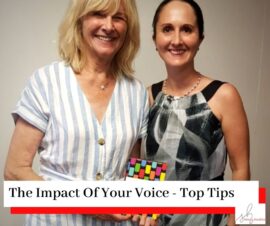 Simona Hamblet and Judy Apps photos with a title The Impact Of Voice - Top Tips