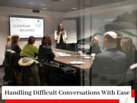 Photo of Simona Hamblet presenting at a leadership event on Handling Difficult Conversations With Ease