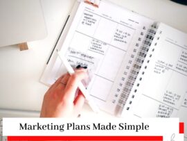 Person writing in a diary with title Marketing Plans Made Simple