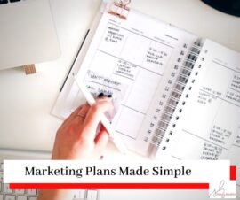 Person writing in a diary with title Marketing Plans Made Simple