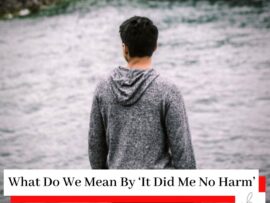 Man in grey sweatshirt looking out over the water with a title What Do We Mean By ‘It Did Me No Harm’