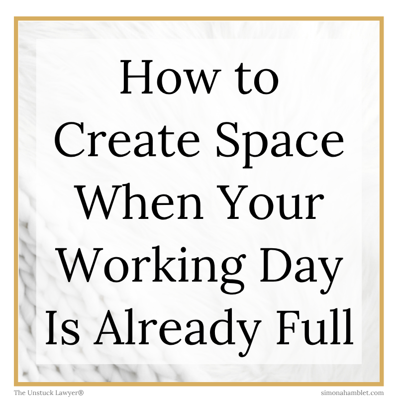 A gold frame with the words " How to Create Space When Your Working Day Is Already Full”, with a faded background of a white blanket