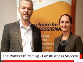 Mark Peacock and Simona Hamblet in front of an EMCC banner with the title The Power Of Pricing - For Business Success