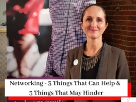 Photo of Simona Hamblet at an IOD Networking Event with the title Networking - 3 Things That Can Help & 3 Things That May Hinder