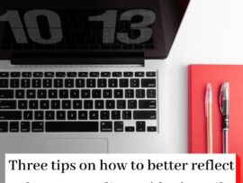 Header Three tips on how to better reflect when responding to 'that' email , over a picture with a laptop and pens and a red notebook.