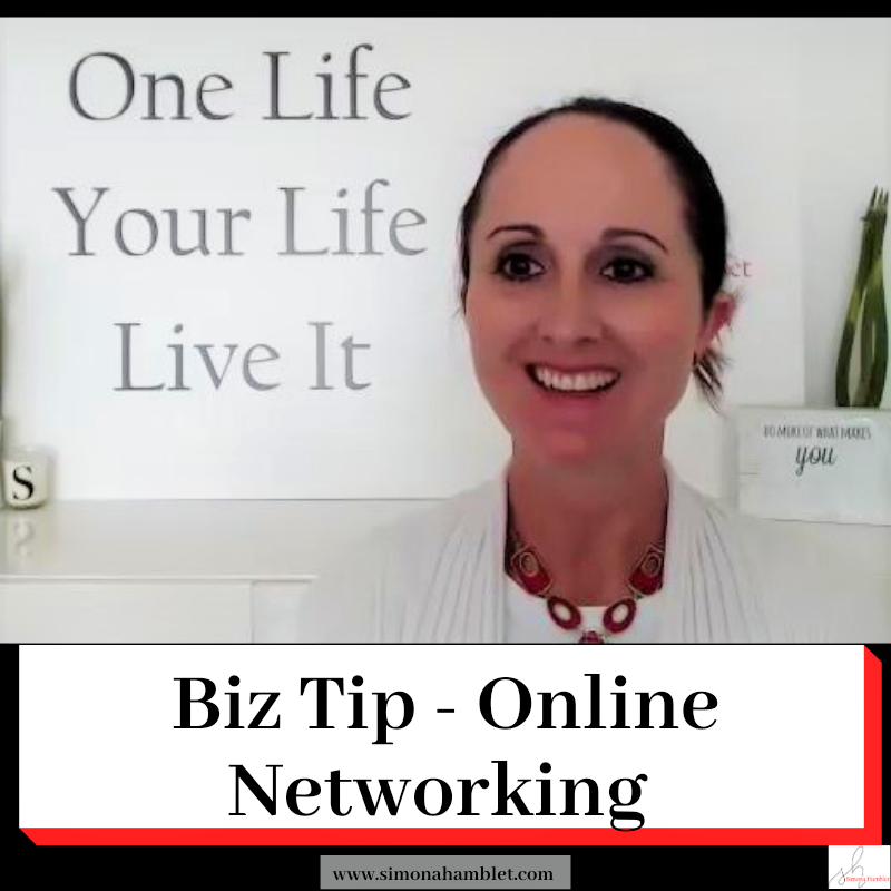 Image of Simona Hamblet with title - Biz Tip - Online Networking