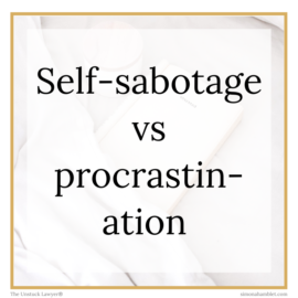 An image of comfortable blankets with the words Self-sabotage vs procrastination to capture the differences between them for lawyers holding back from promotion or growth