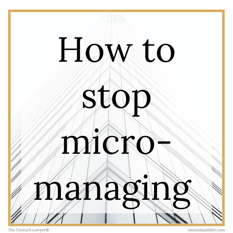 The words 'how to stop micro-managing' written in black on a white background and a gold border