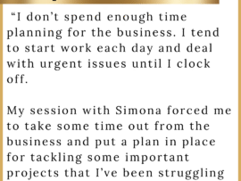 Testimonial from a law firm owner who was struggling with prioritisation but coaching with Simona Hamblet helped